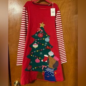 NWT - Girls MiniBoden dress. Red with Christmas tree. Size 9/10